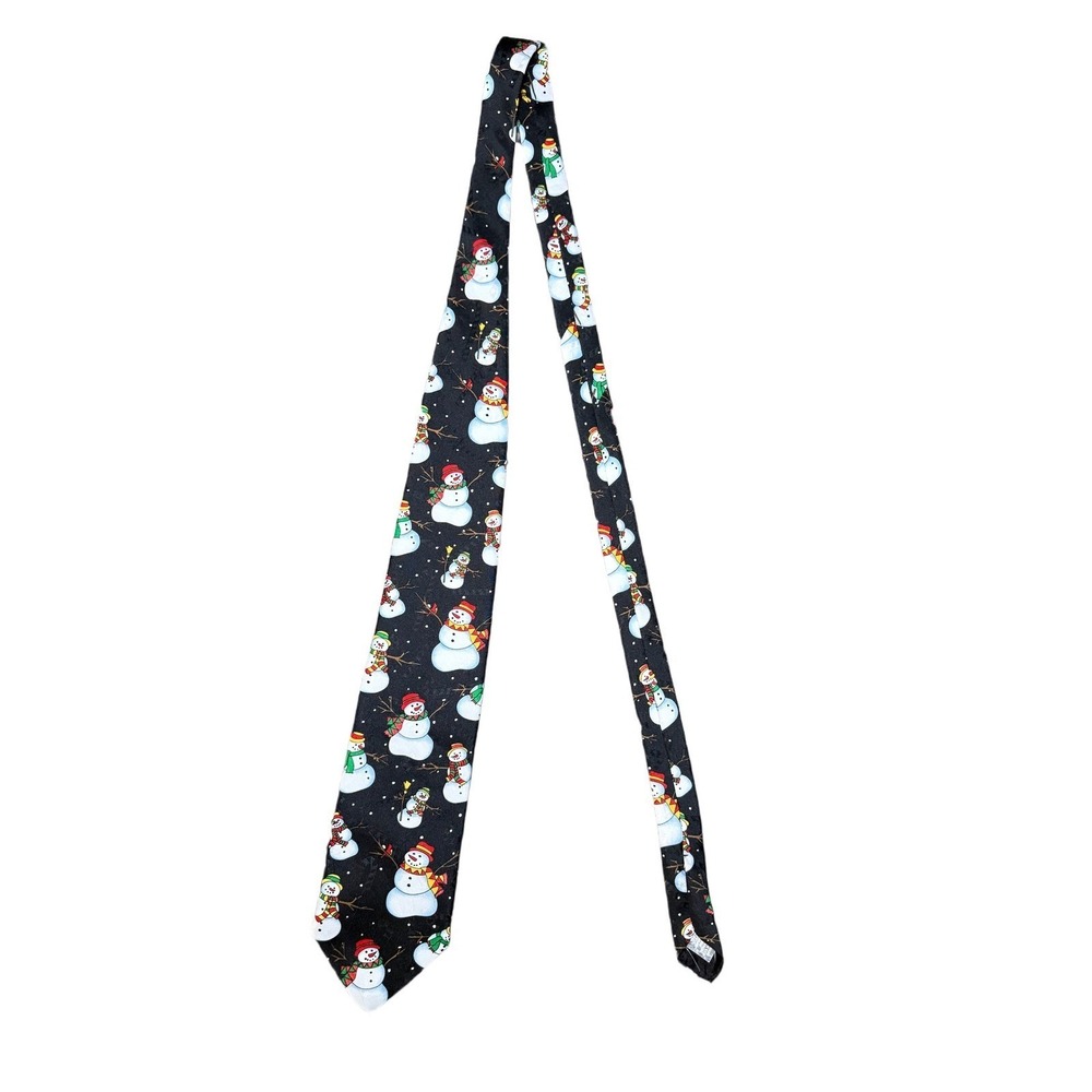 Hallmark Yule Men Holiday Tie Greetings Snowman Black Festive